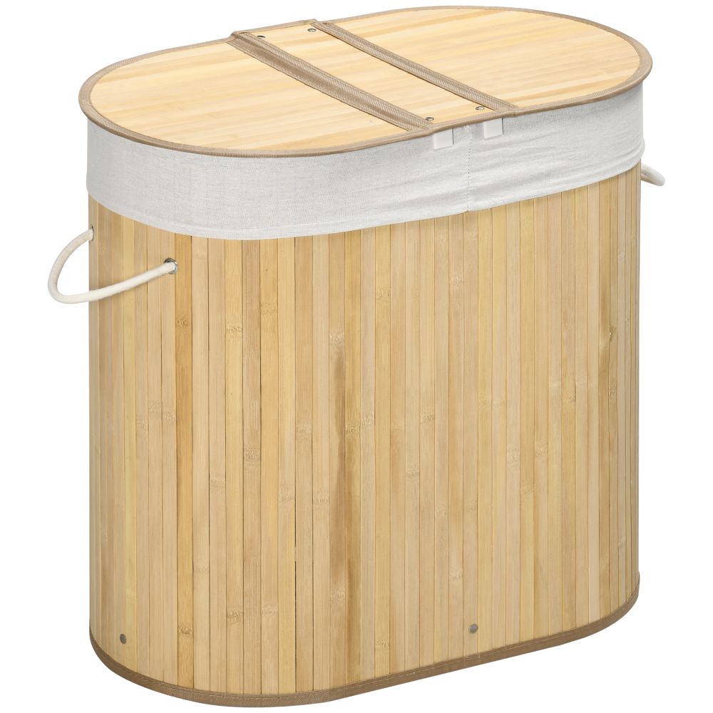 100L Bamboo Laundry Basket w/ 2 Compartments Washing Baskets Natural HOMCOM - anydaydirect