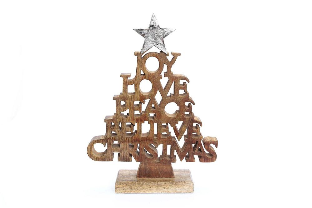 Wooden Christmas Tree Words Ornament 26cm - anydaydirect