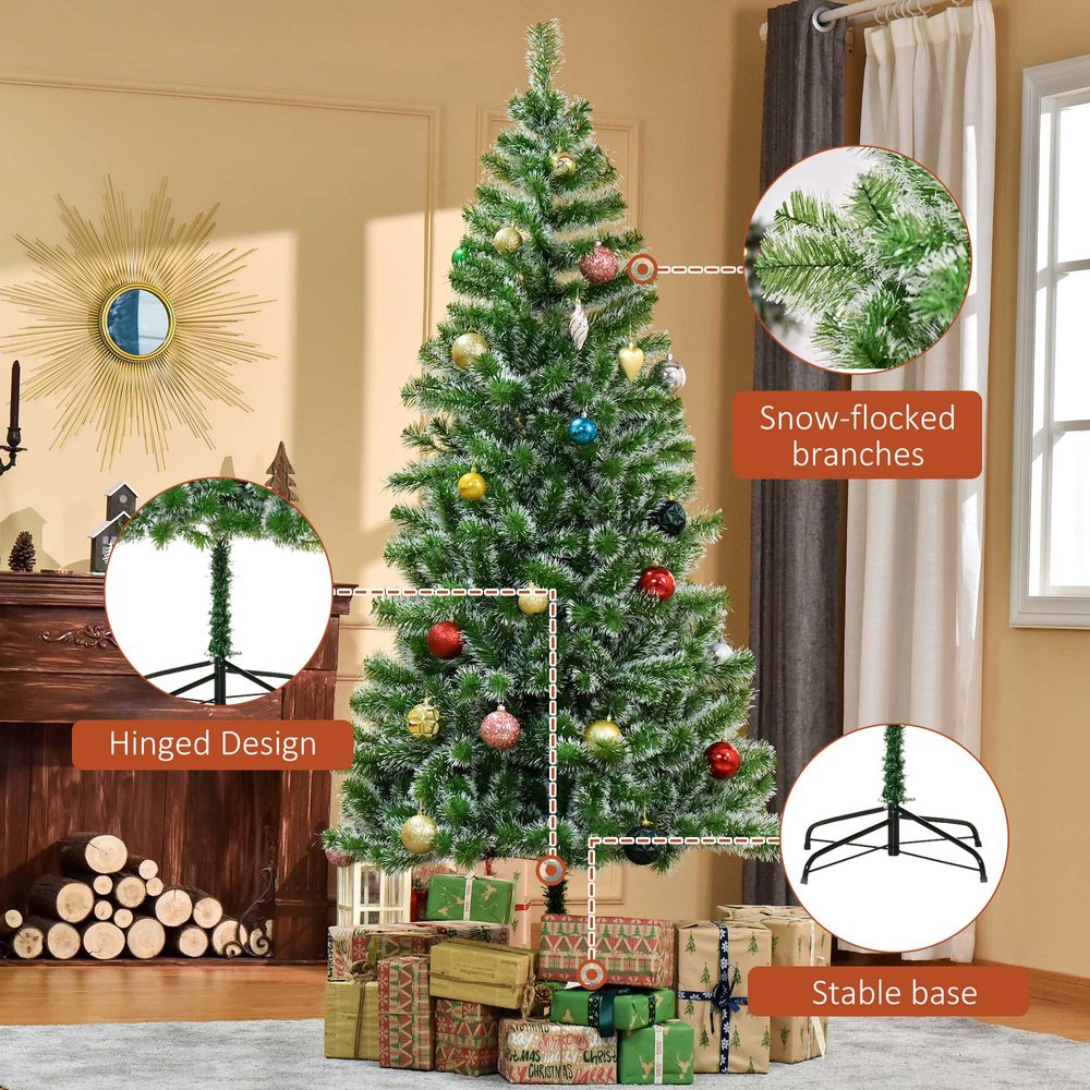 7ft Indoor Christmas Tree Artificial Deco Xmas Gift Metal Stand 968 Tips - anydaydirect