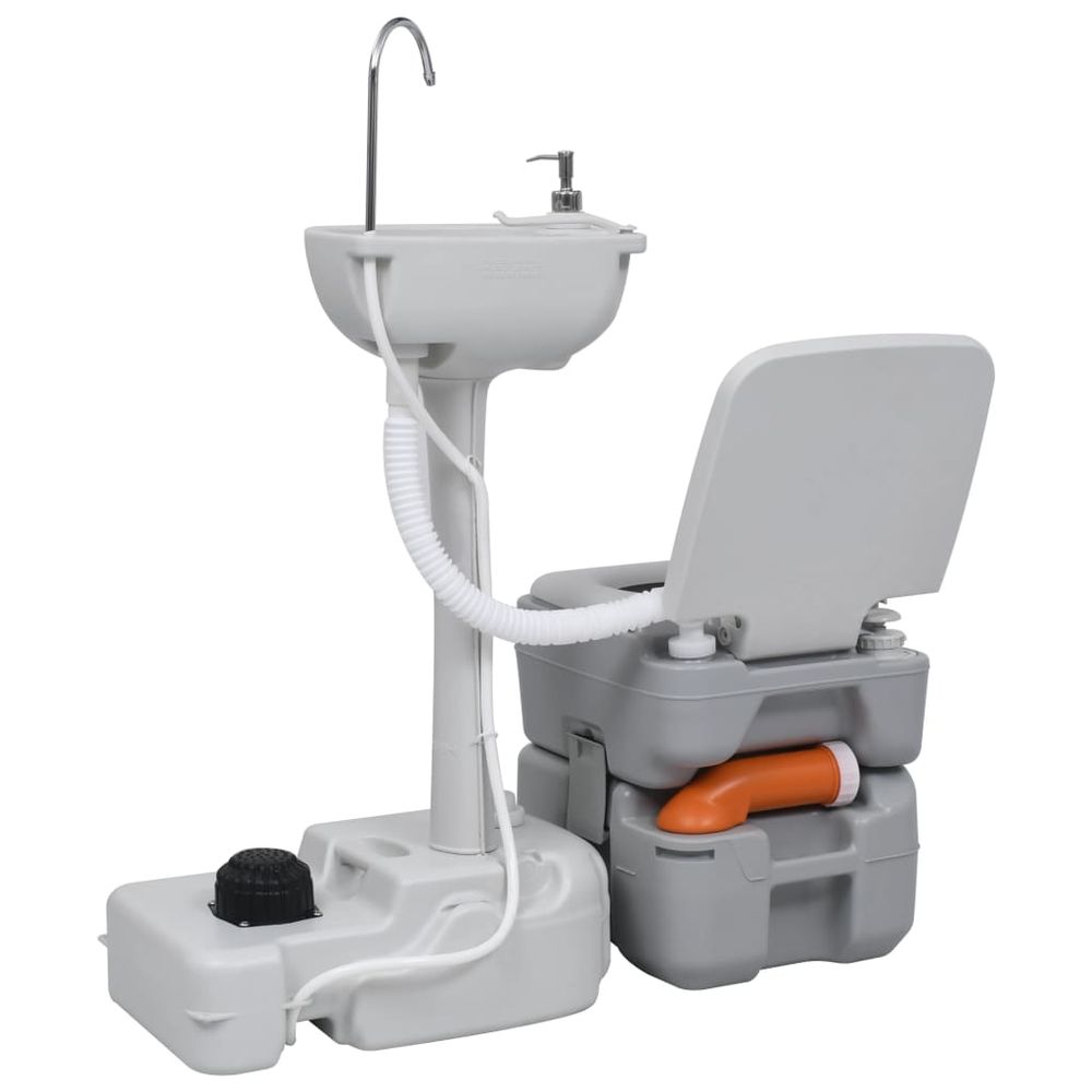 Portable Camping Toilet and Handwash Stand Set Grey - anydaydirect