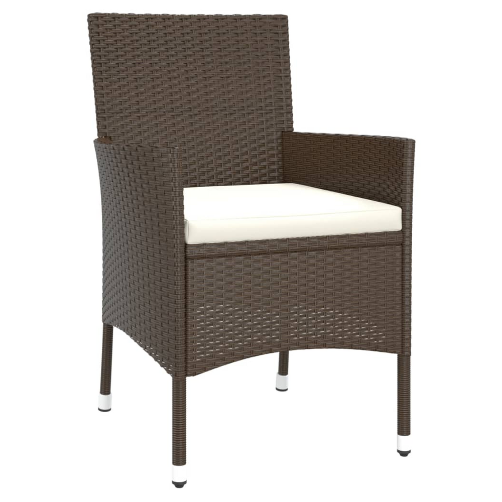 3 Piece Garden Bistro Set with Cushions Brown Poly Rattan - anydaydirect