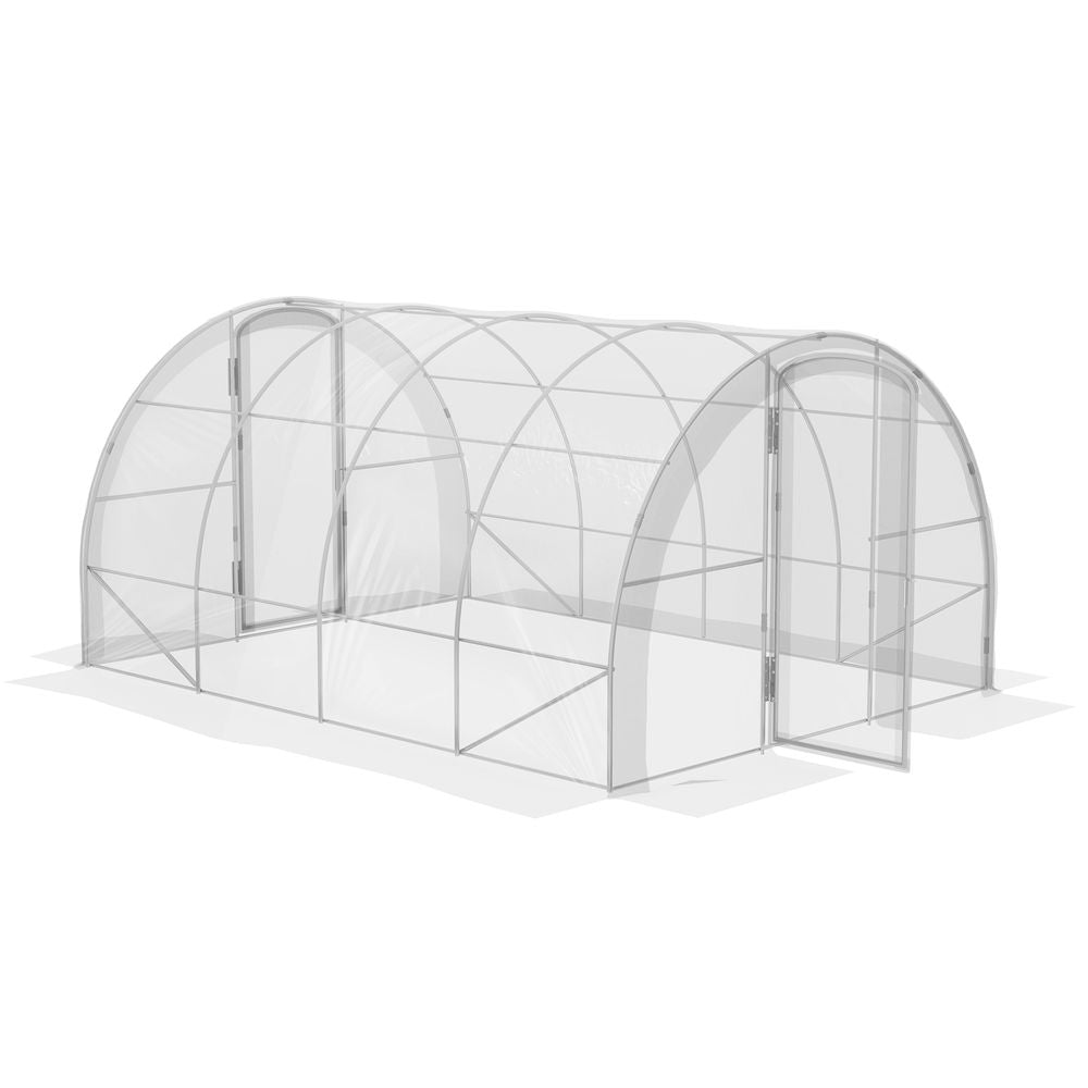 Outsunny 4 x 3 x 2m Polytunnel Greenhouse with Door, Galvanised Steel Frame - anydaydirect