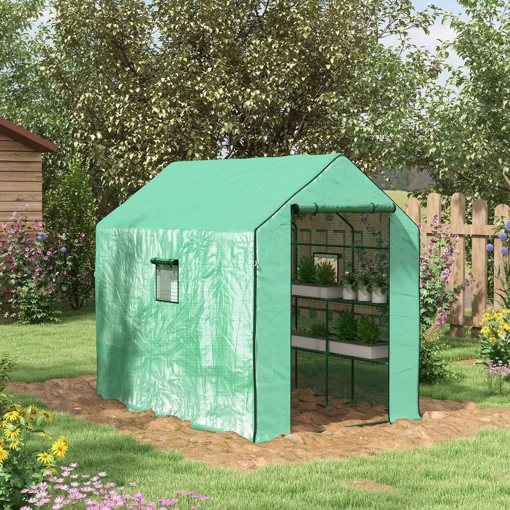 Outsunny Walk-in Outdoor Green House with Door and Mesh Windows, Green - anydaydirect