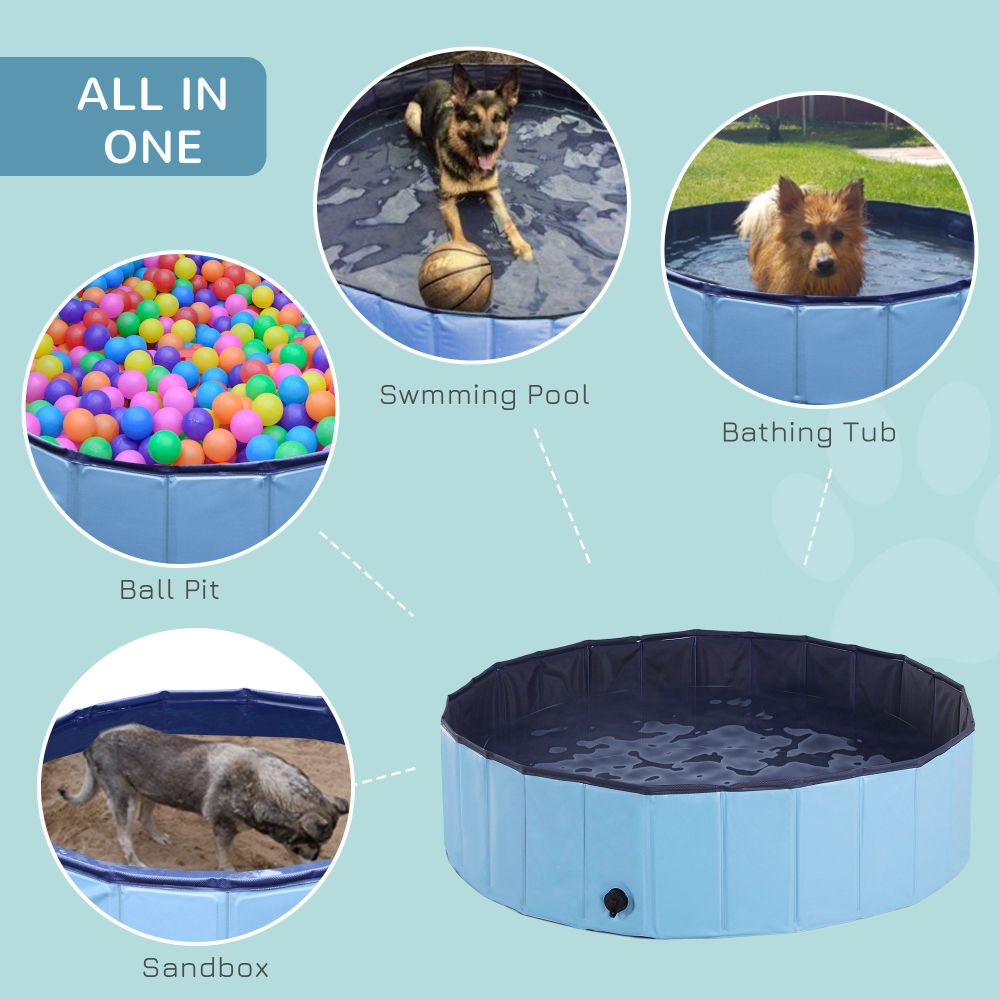Portable Pet Paddling Pool Swimming Bath Cat Dog Puppy Foldable Blue 120cm - anydaydirect