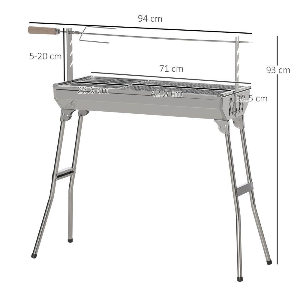 Portable BBQ Rotisserie Grill Roaster with Foldable Legs Stainless Steel - anydaydirect