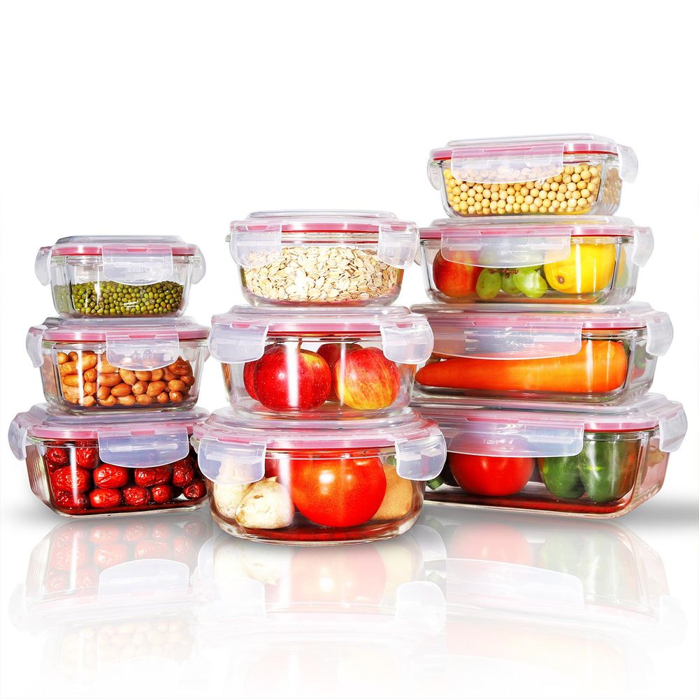10 PCs Rectangle Round Square Airtight Glass Food Containers with