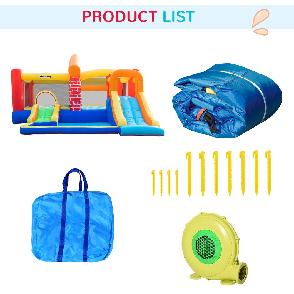 Kids Bouncy Castle with Double Slides Pool Trampoline with Blower - anydaydirect
