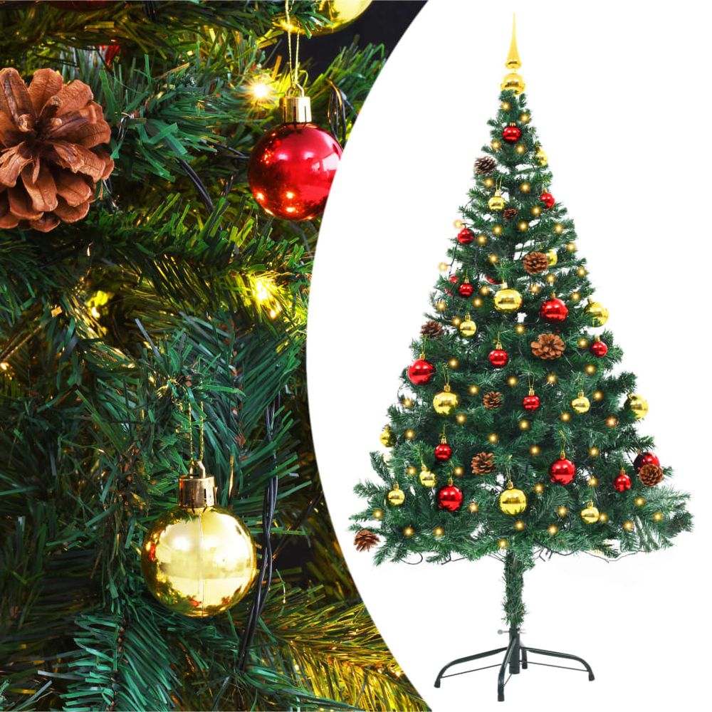 Artificial Christmas Tree with Baubles and LEDs Green 150 cm to 210 cm - anydaydirect