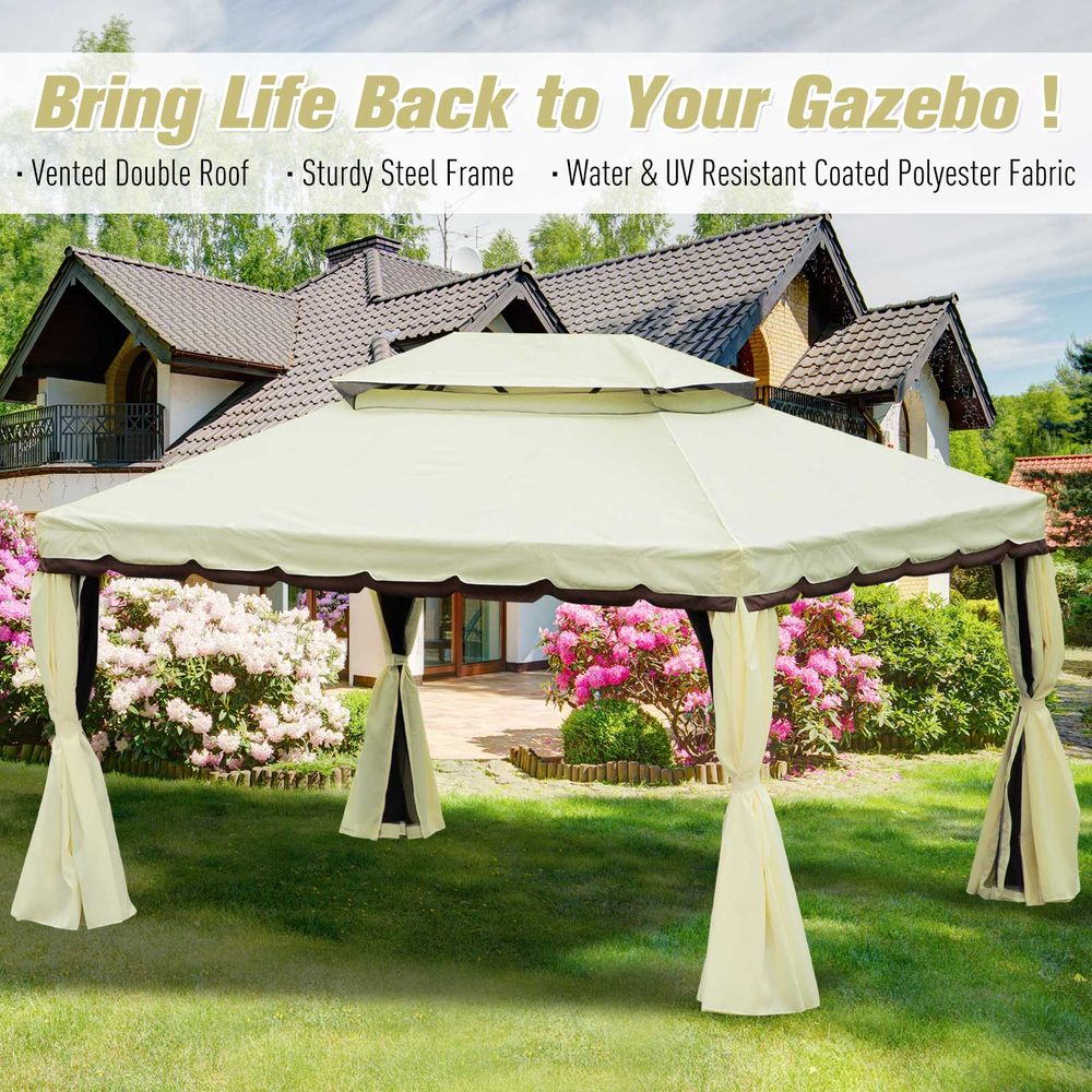 3m x 4m Vented Roof Aluminium Frame Gazebo Cream White - anydaydirect