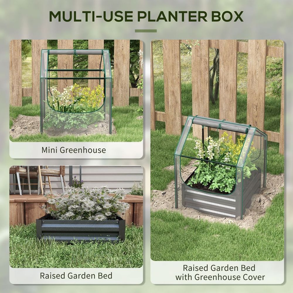 Outsunny Raised Garden Bed Planter Box with Greenhouse, Clear and Dark Grey - anydaydirect