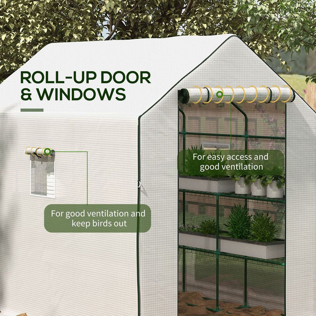 Outsunny Walk-in Outdoor Green House with Door and Mesh Windows, White - anydaydirect