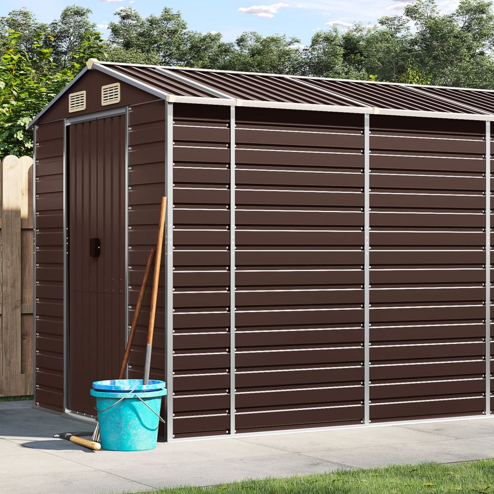 vidaXL Garden Shed Brown 191x555x198 cm Galvanised Steel - anydaydirect