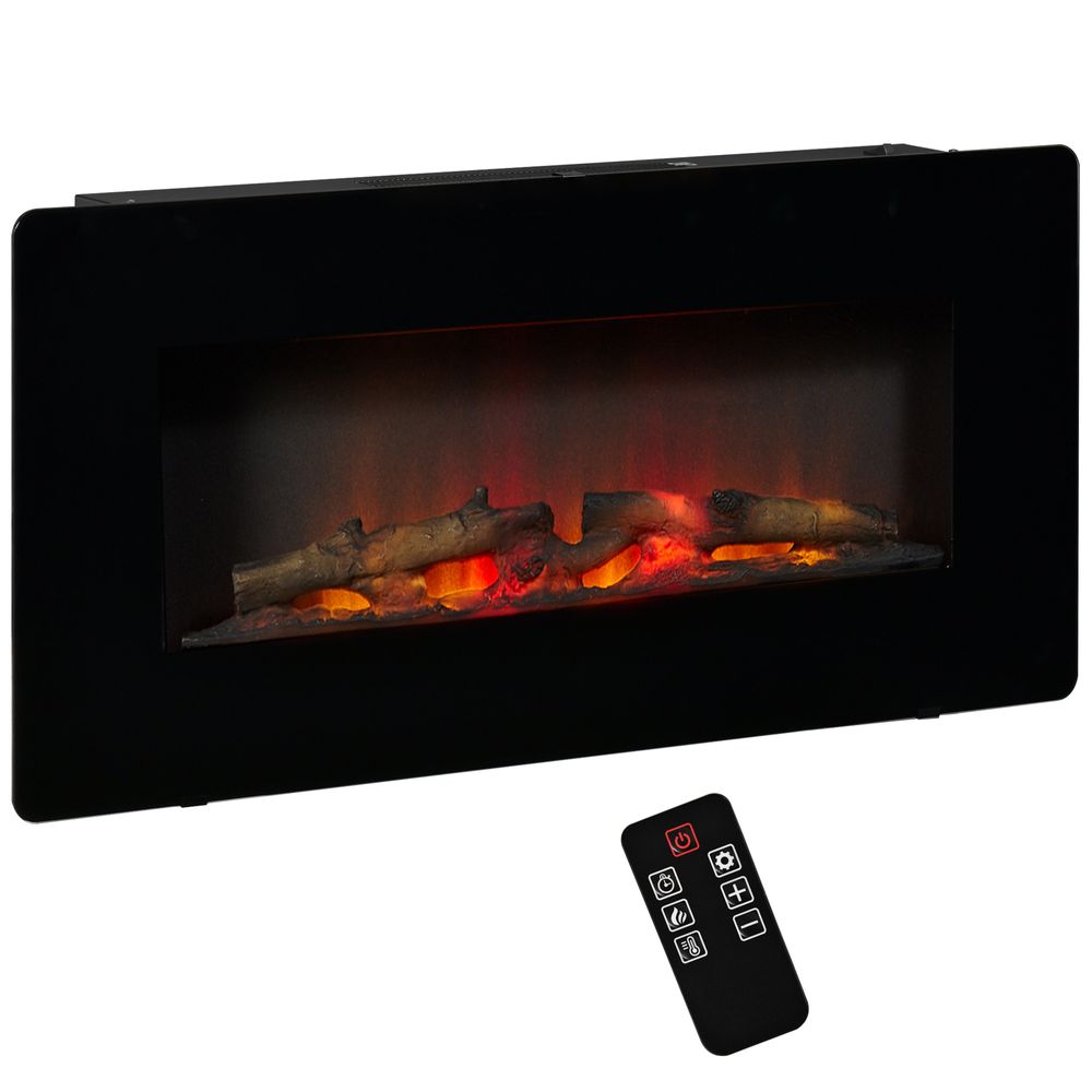 HOMCOM Electric Fireplace Heater Wall-Mount W/ Flame Effect Remote Control Timer - anydaydirect