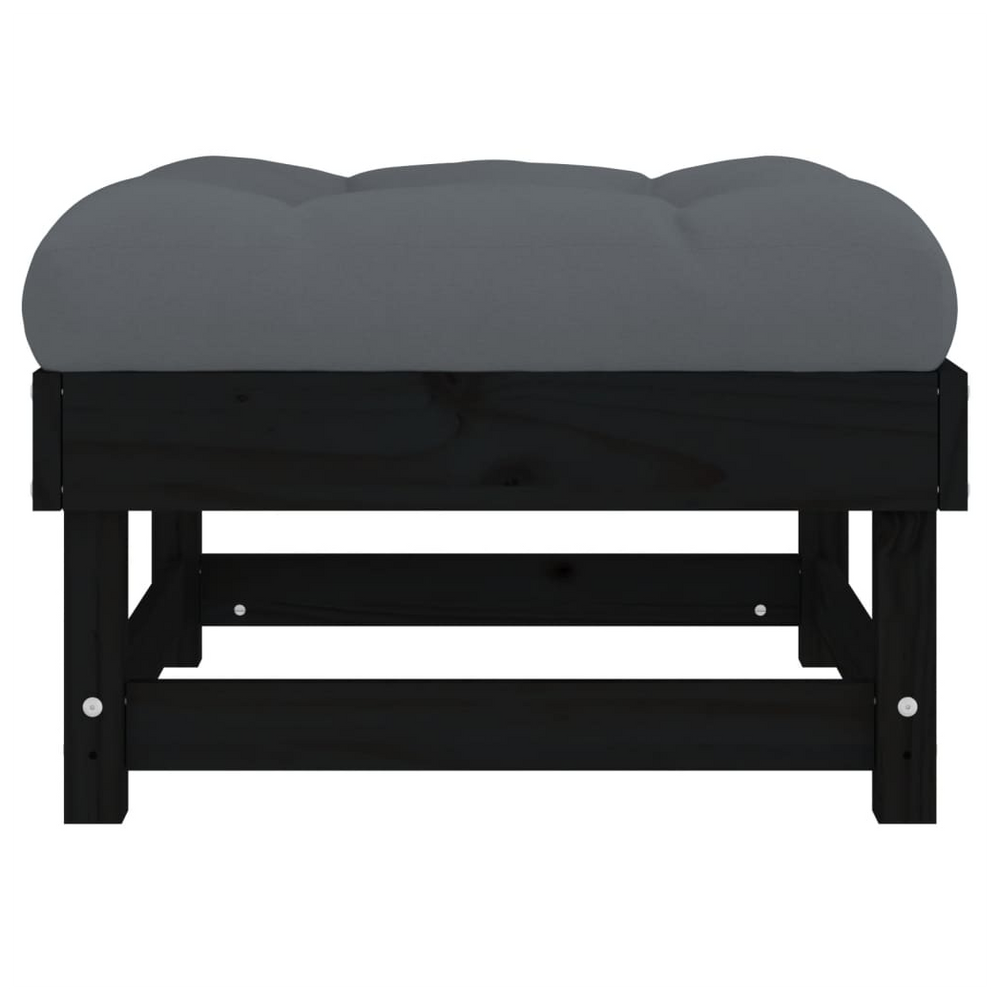 vidaXL Garden Footstool with Cushion Black Solid Wood Pine - anydaydirect