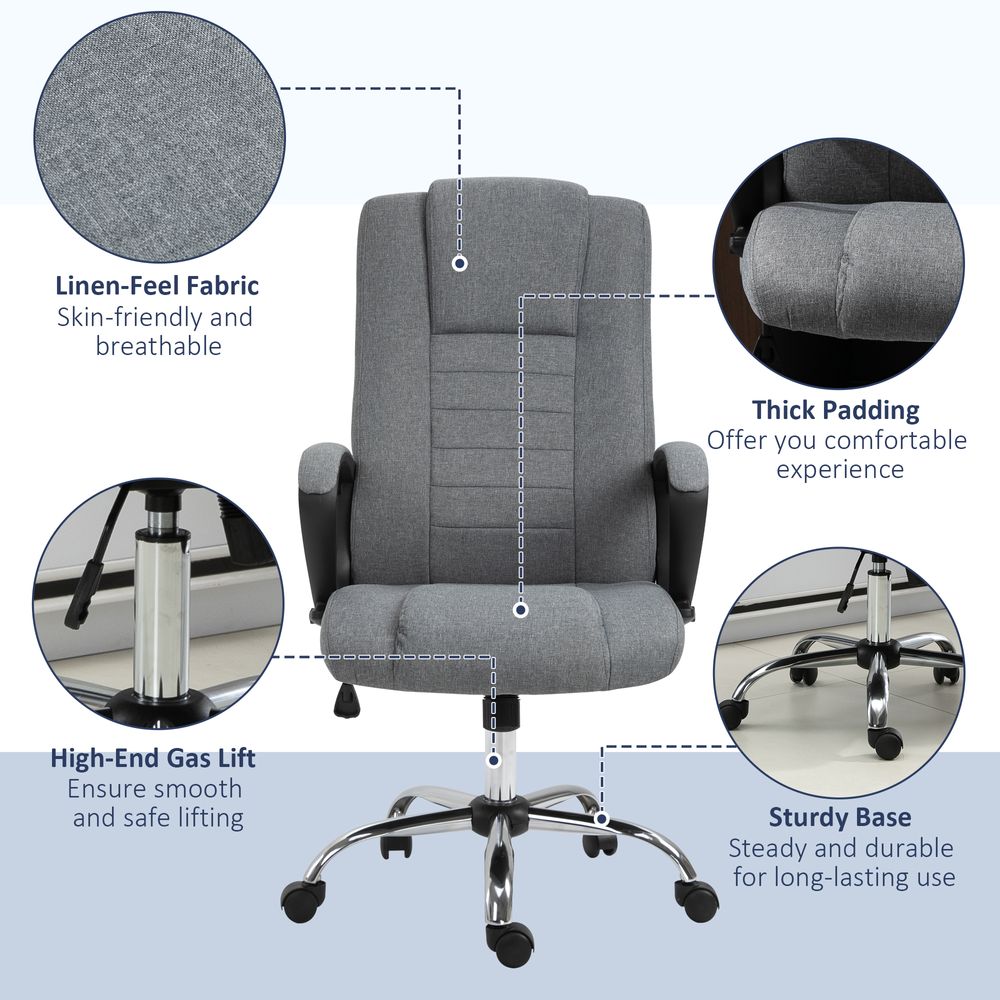 Linen Office Chair 360� Swivel High Back Wide Adjustable Seat Grey Vinsetto - anydaydirect