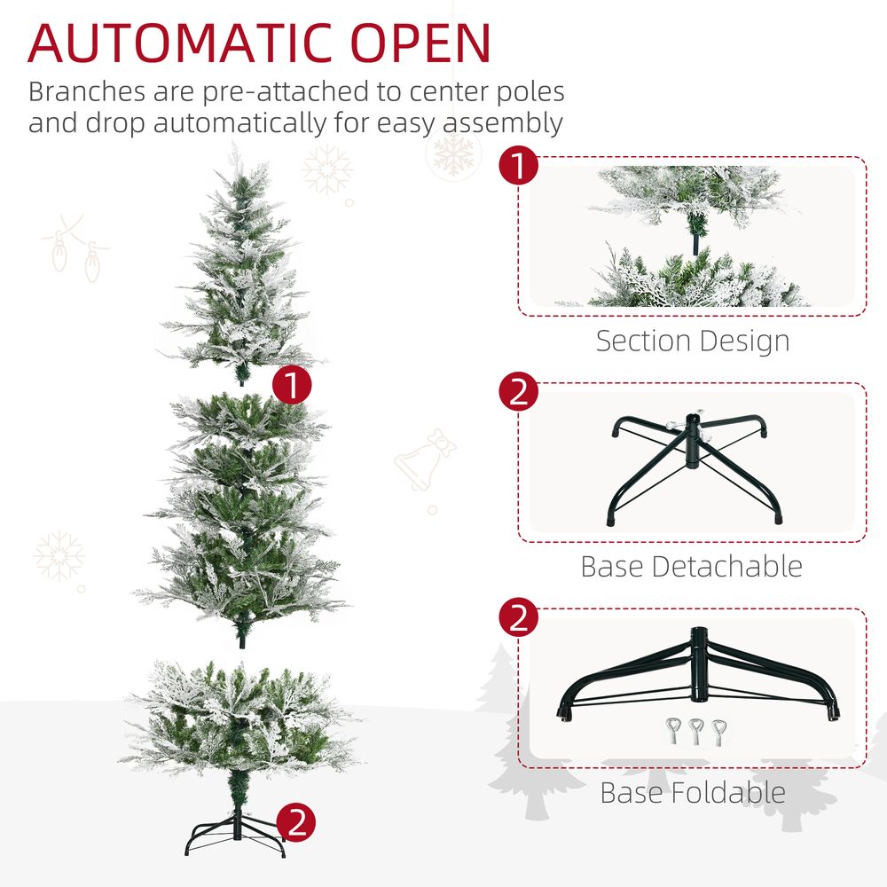 7 Foot Snow Flocked Artificial Christmas Tree Holiday with Pencil Shape HOMCOM - anydaydirect