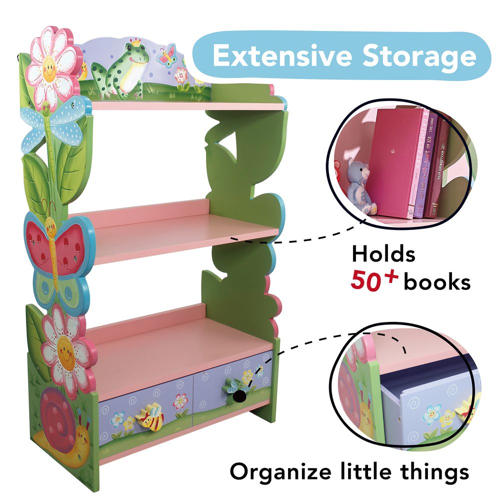 Fantasy Fields Kids Bookcase with Storage & Drawer, Pink Bookshelf for Children - anydaydirect