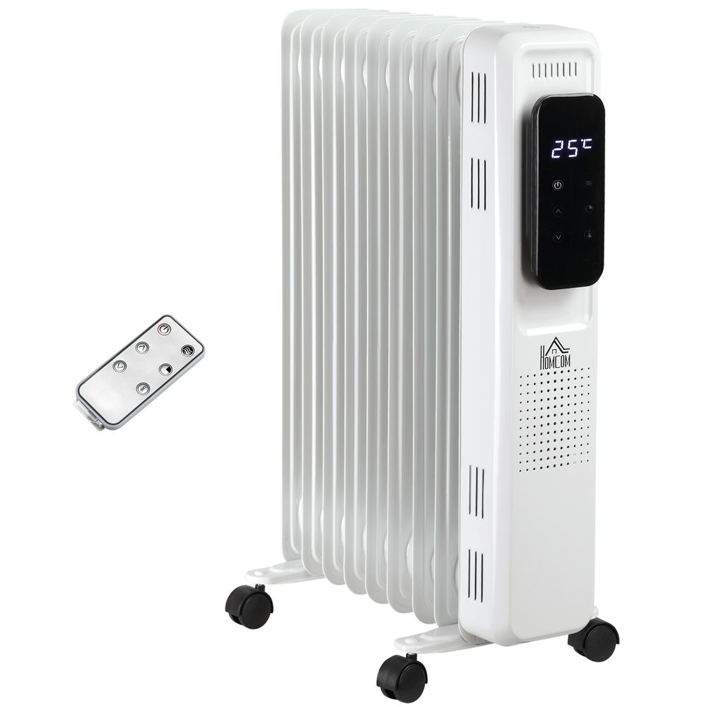 2180W Oil Filled Radiator, 9 Fin, Timer, 3 Set, Safety Cut-Off Remote White - anydaydirect