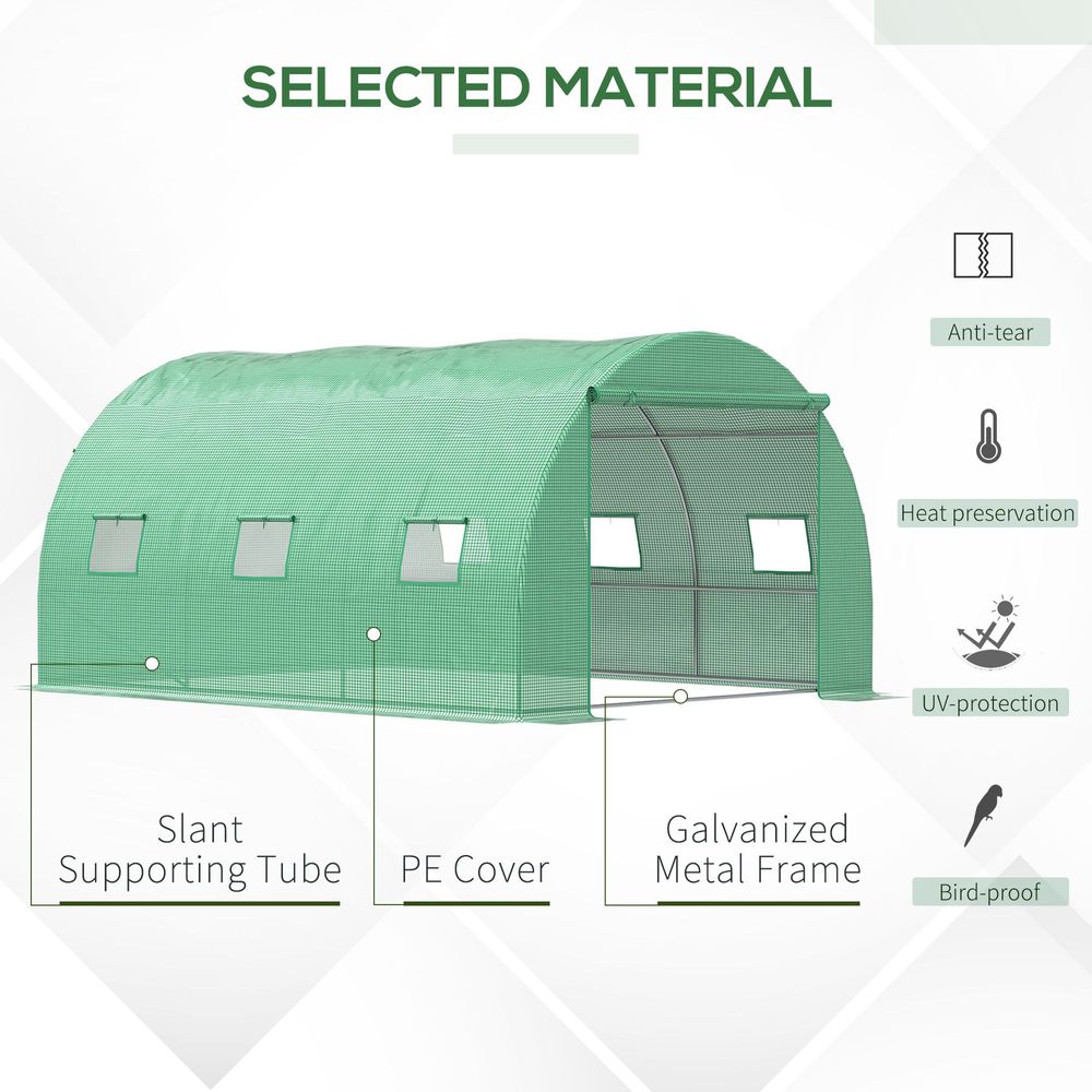 4x3x2m Tunnel Greenhouse Walk-In Hot House Roll Up Door & 6 Windows-Green - anydaydirect