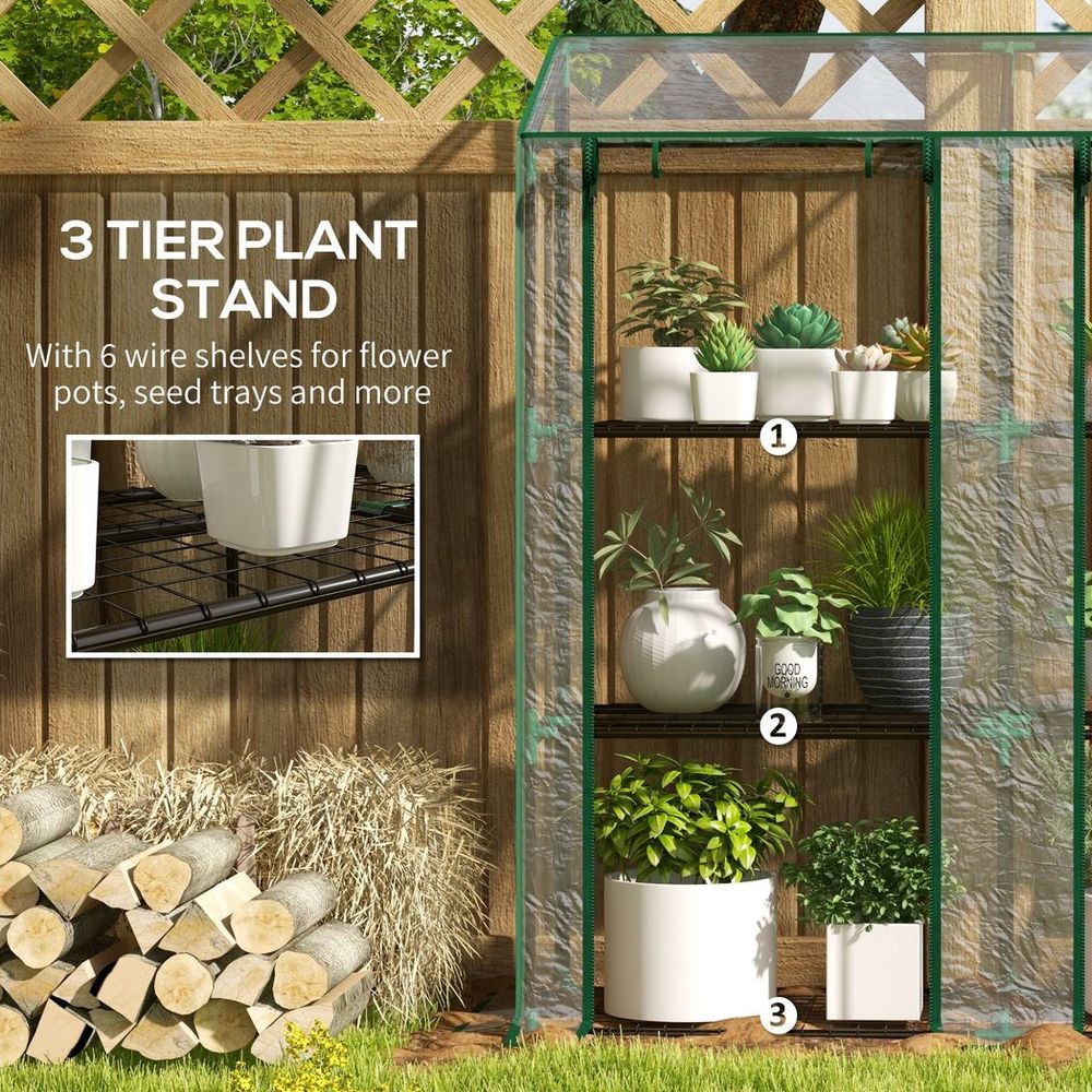 Outsunny Mini Green House with 3 Tier Shelves, 151H x 143W x 46Dcm, Clear - anydaydirect