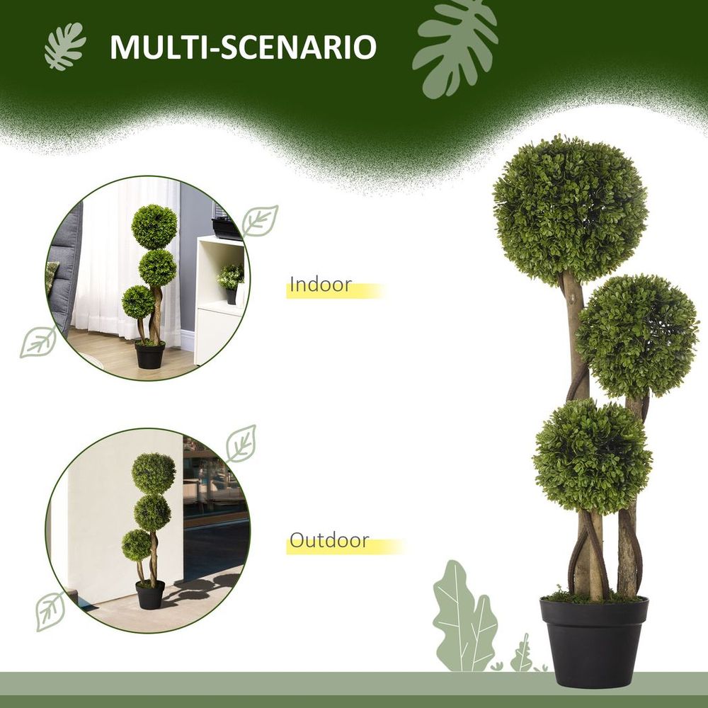 Potted Artificial Plants Boxwood Ball Topiary Trees Indoor Outdoor, 90cm - anydaydirect