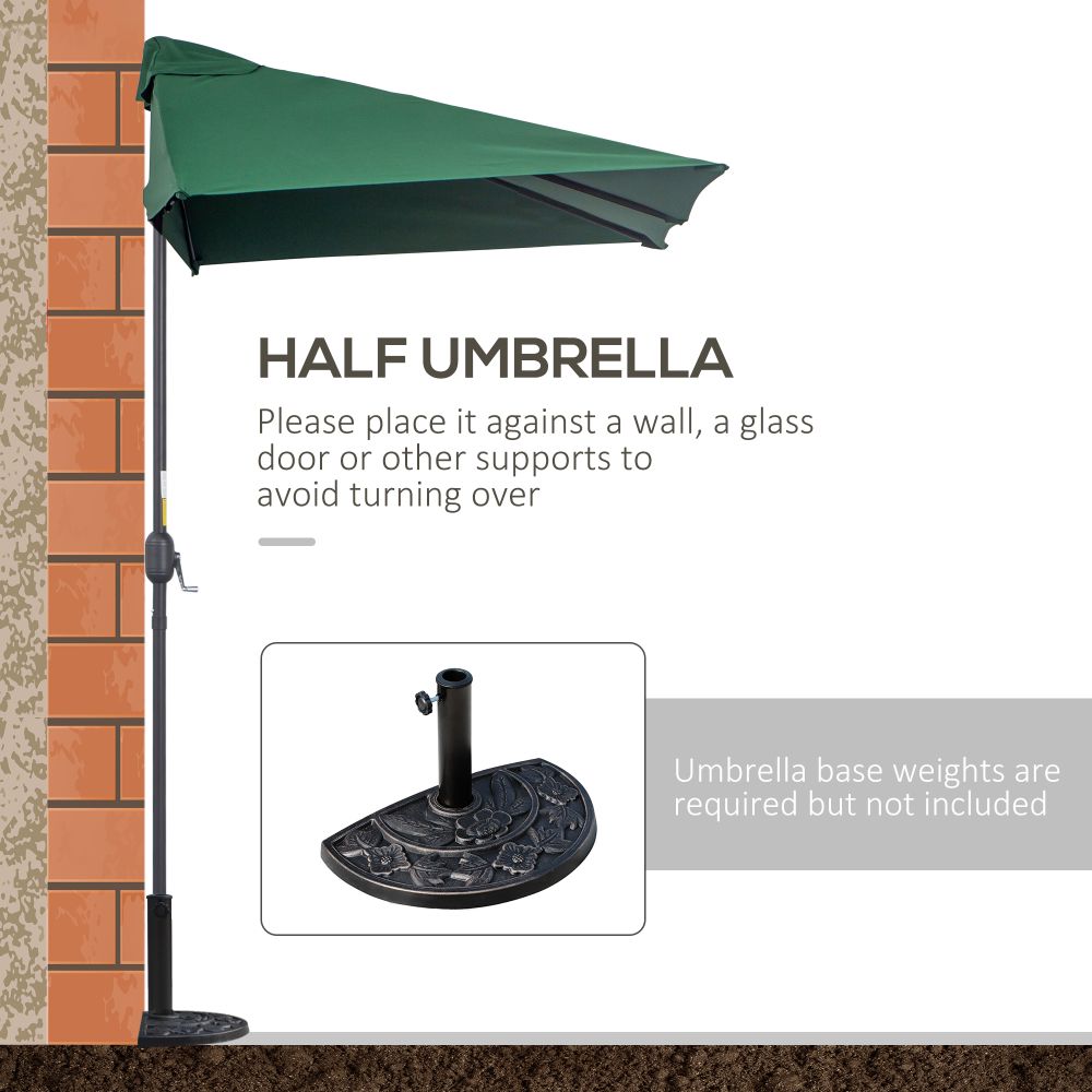 2.3m Garden Half Round Umbrella Metal Parasol Umbrella Green Outsunny - anydaydirect
