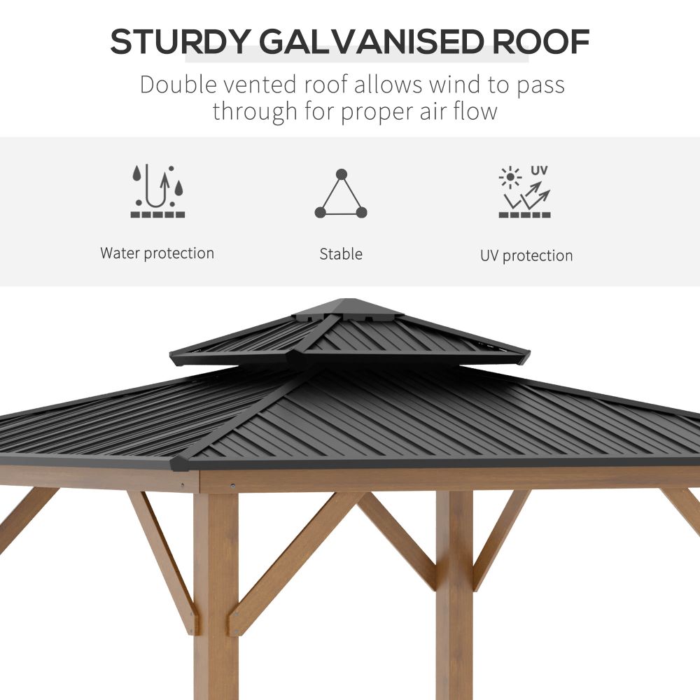 3.5 x 3.5m Aluminium Hardtop Gazebo Canopy 2-Tier Roof Grey - anydaydirect