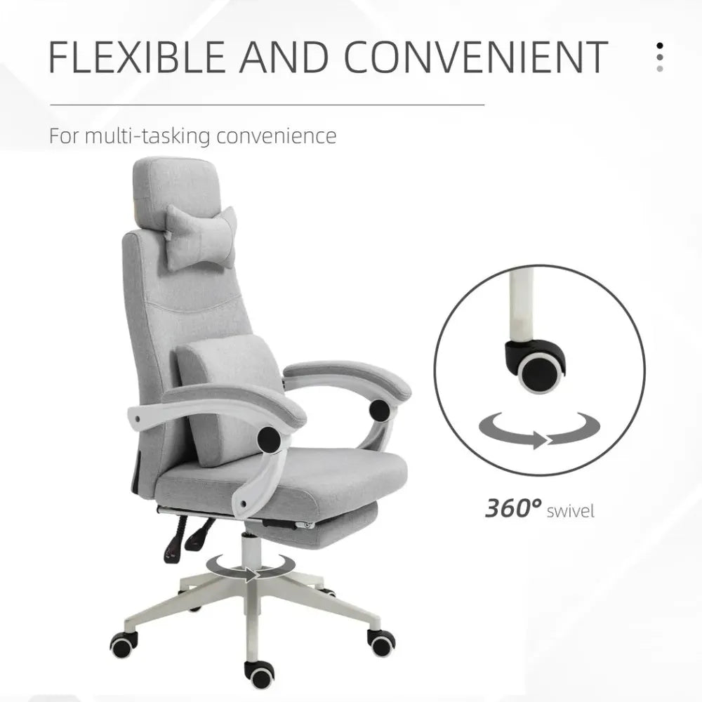 Ergonomic Home Office Chair 360 Swivel with Footrest Height Adjustable Grey - anydaydirect