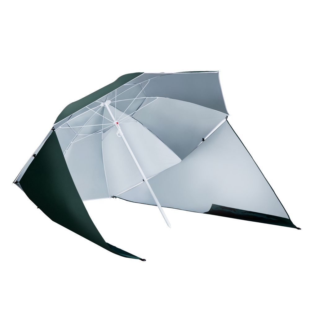 Beach Umbrella Sun Shelter 2 in 1 Umbrella UV Protection Steel Green Outsunny - anydaydirect