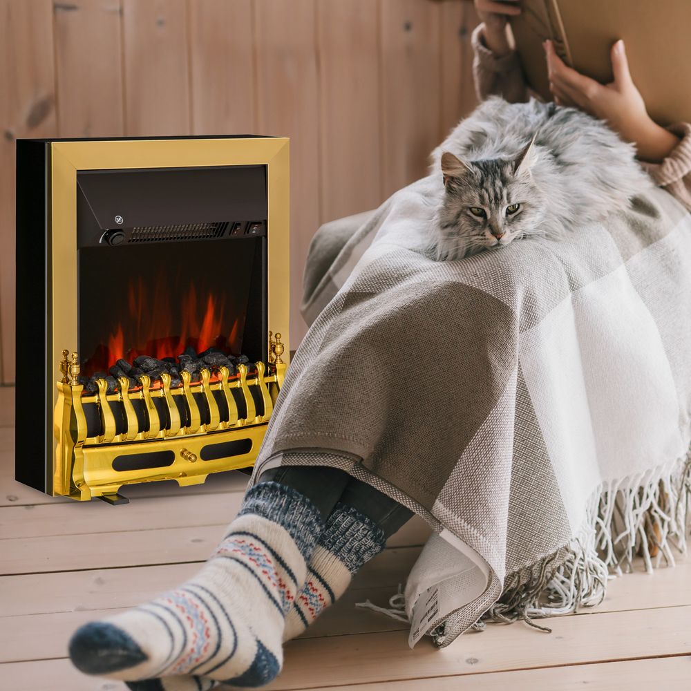 LED Flame Electric Fire Place 2000W Coal Burning Effect Heat-Golden - anydaydirect