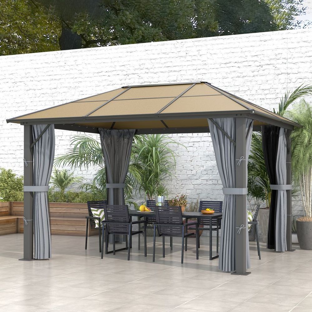 Outsunny 3 x 3.6m Hardtop Gazebo with Aluminium Frame and Curtains - anydaydirect