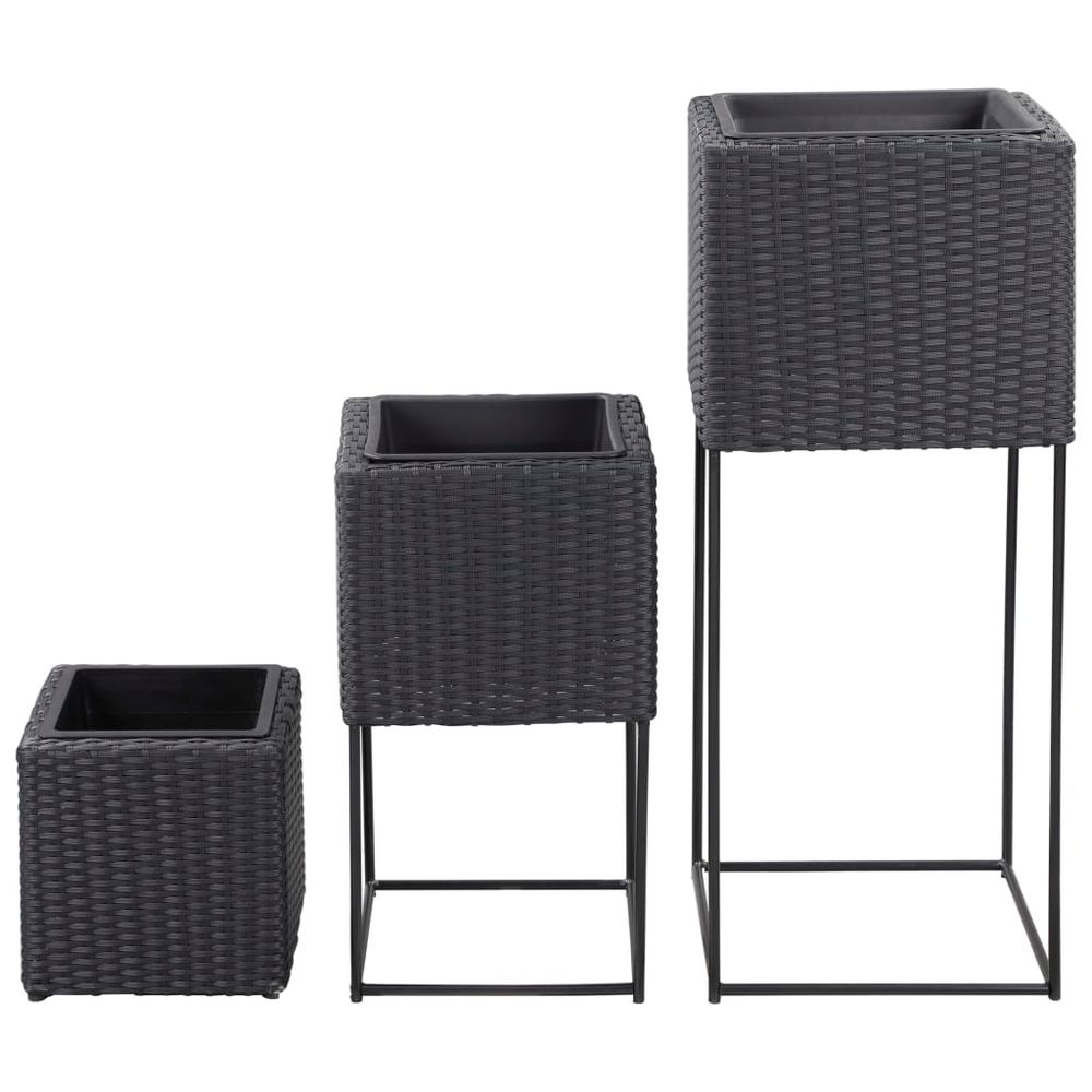 Garden Raised Beds 3 pcs Poly Rattan Black - anydaydirect