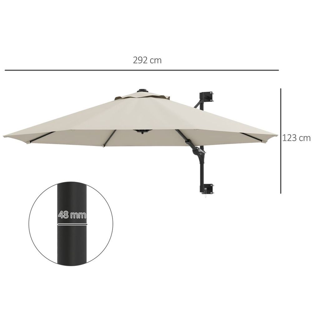 Outsunny Sun Parasol with Vent, Wall Umbrella for Patio, Garden, Pool, Beige - anydaydirect