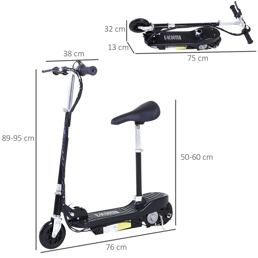 Kids Foldable Electric Powered Scooter 120W Toy Brake Kickstand Black HOMCOM - anydaydirect