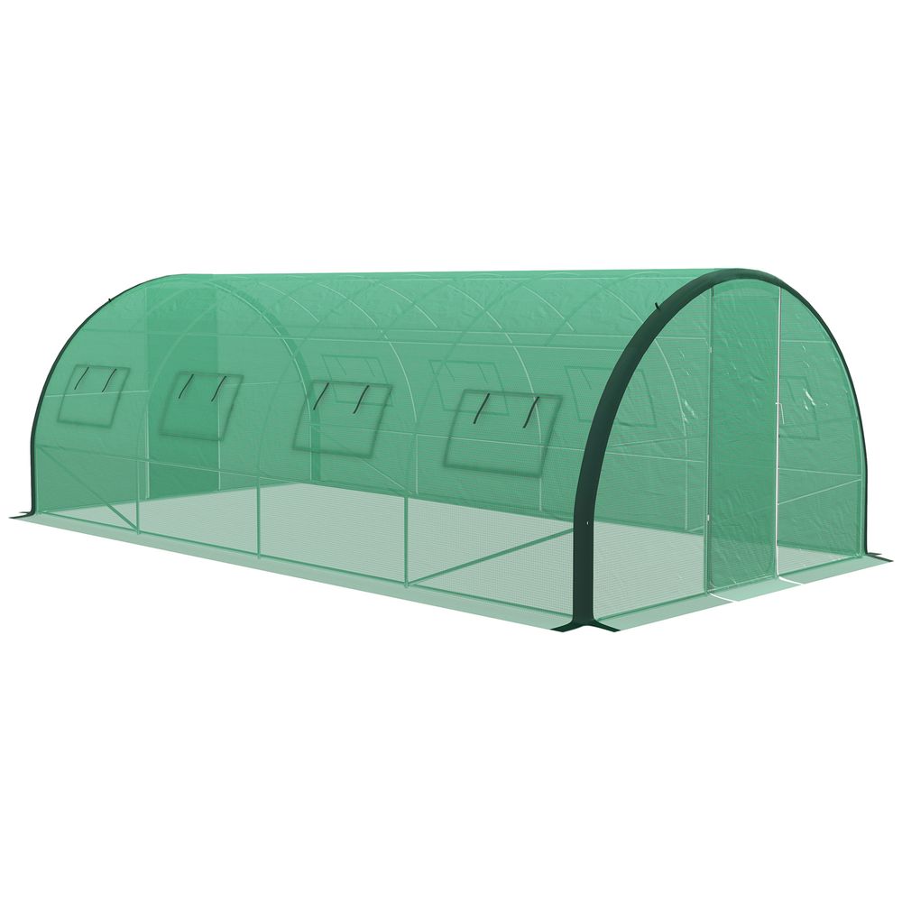 Outsunny Tunnel Greenhouse, Upgraded Structure, Hinged Doors, 6 x 3(m), Green - anydaydirect