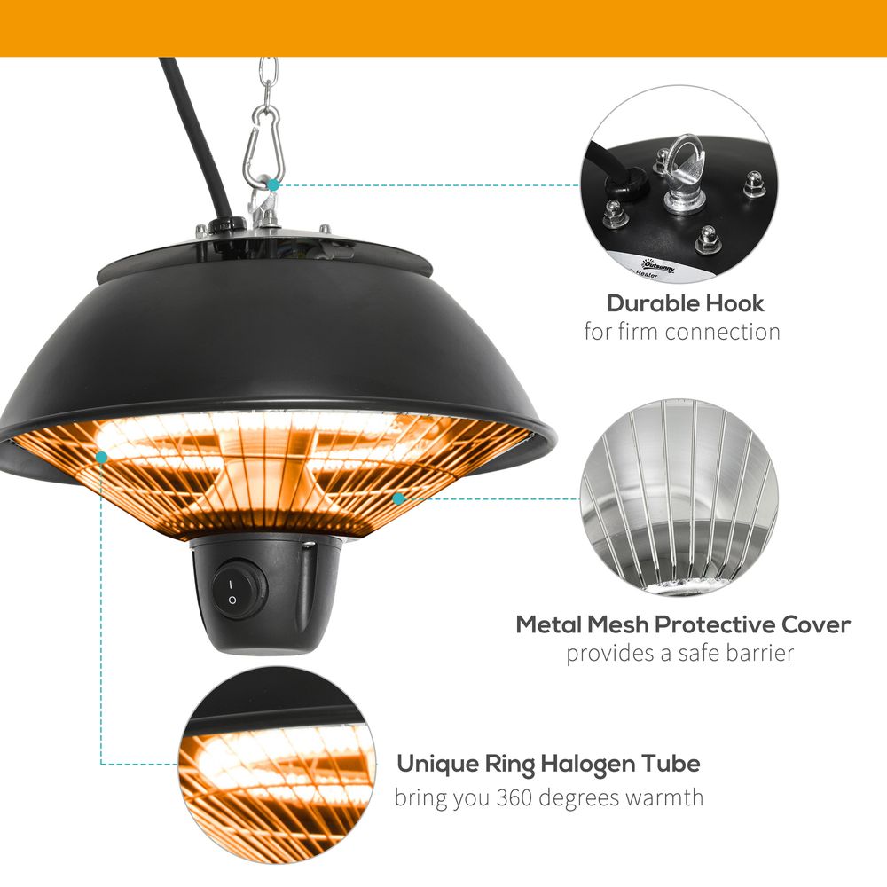 Outsunny Patio Ceiling  Electric Heater, 600W-Black - anydaydirect