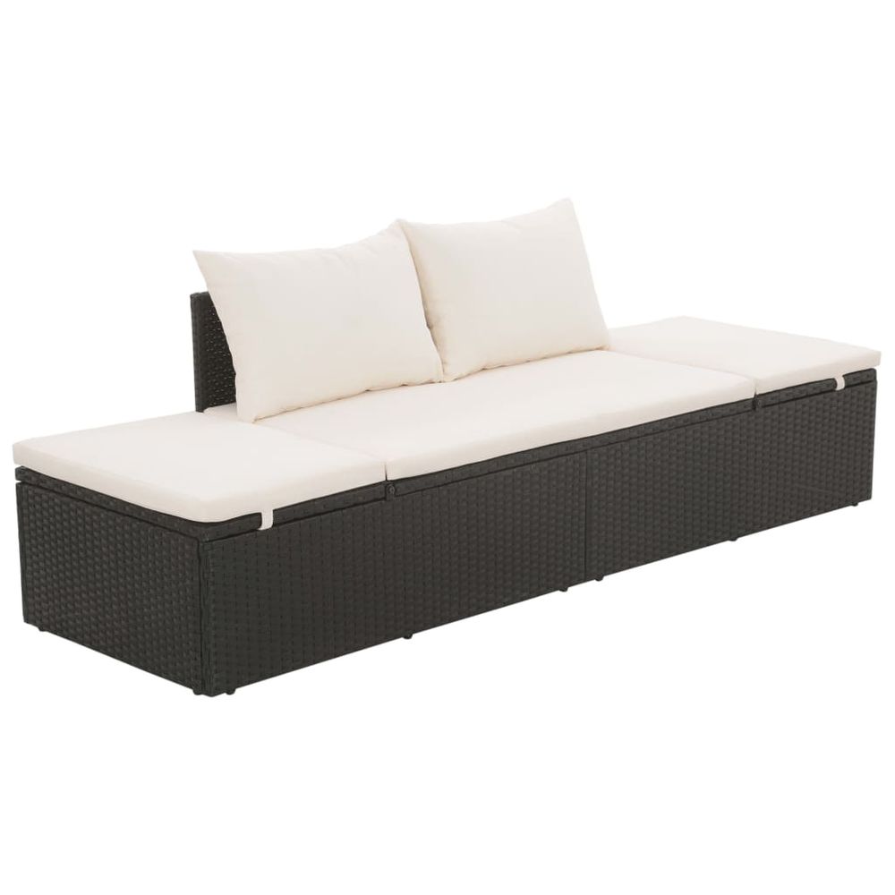 Outdoor Lounge Bed with Cushion & Pillows Poly Rattan Black - anydaydirect