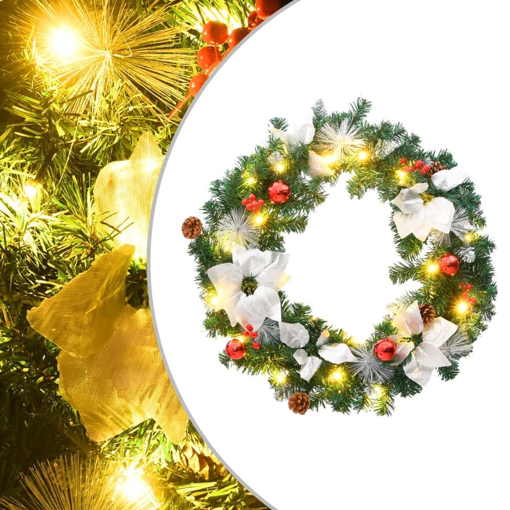 Christmas Wreath with LED Lights Green 60 cm PVC - anydaydirect