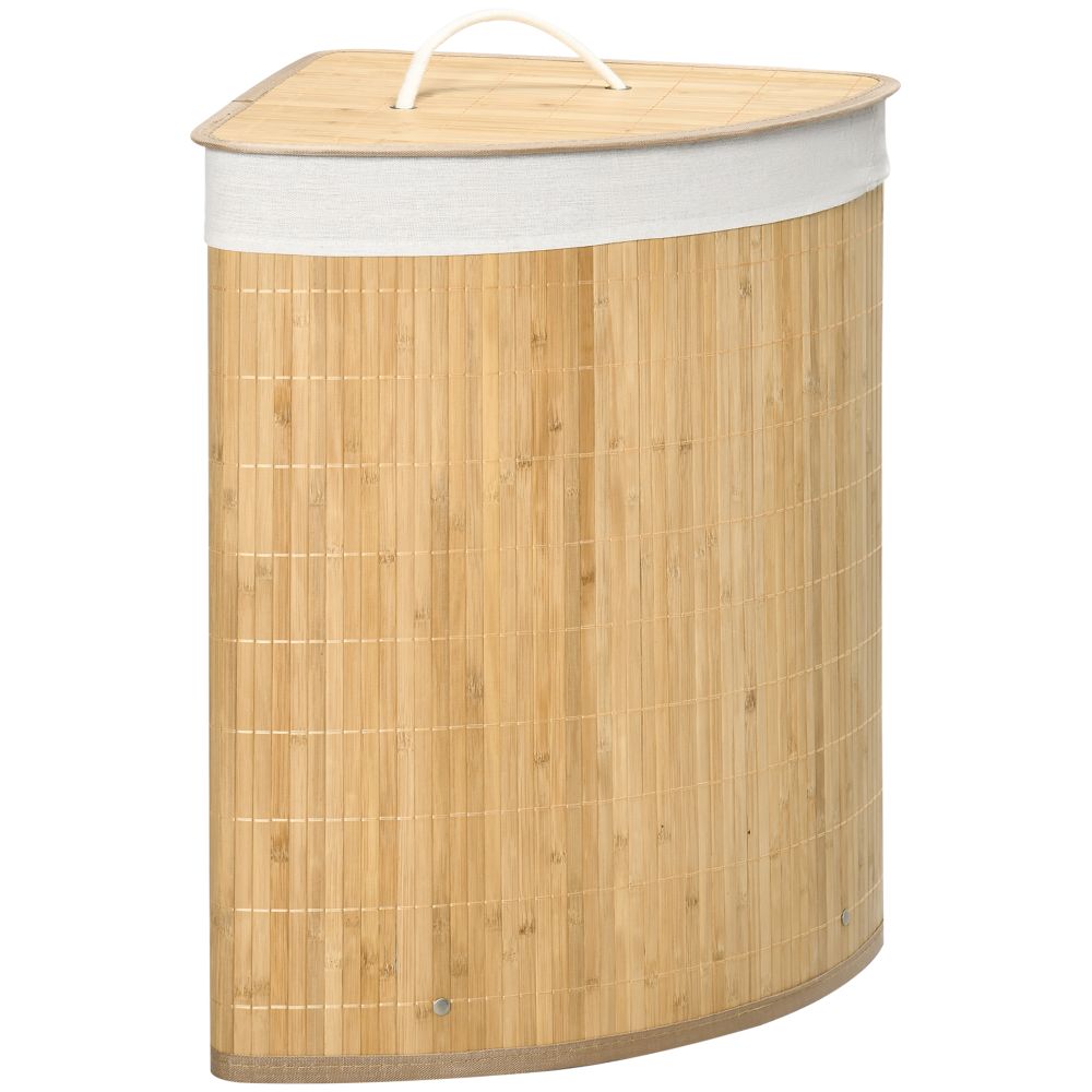 55L Bamboo Corner Laundry Hamper Bamboo Laundry Basket 38x38x57cm HOMCOM - anydaydirect