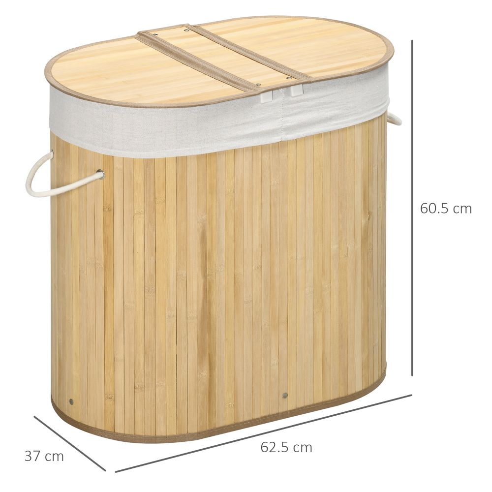 100L Bamboo Laundry Basket w/ 2 Compartments Washing Baskets Natural HOMCOM - anydaydirect