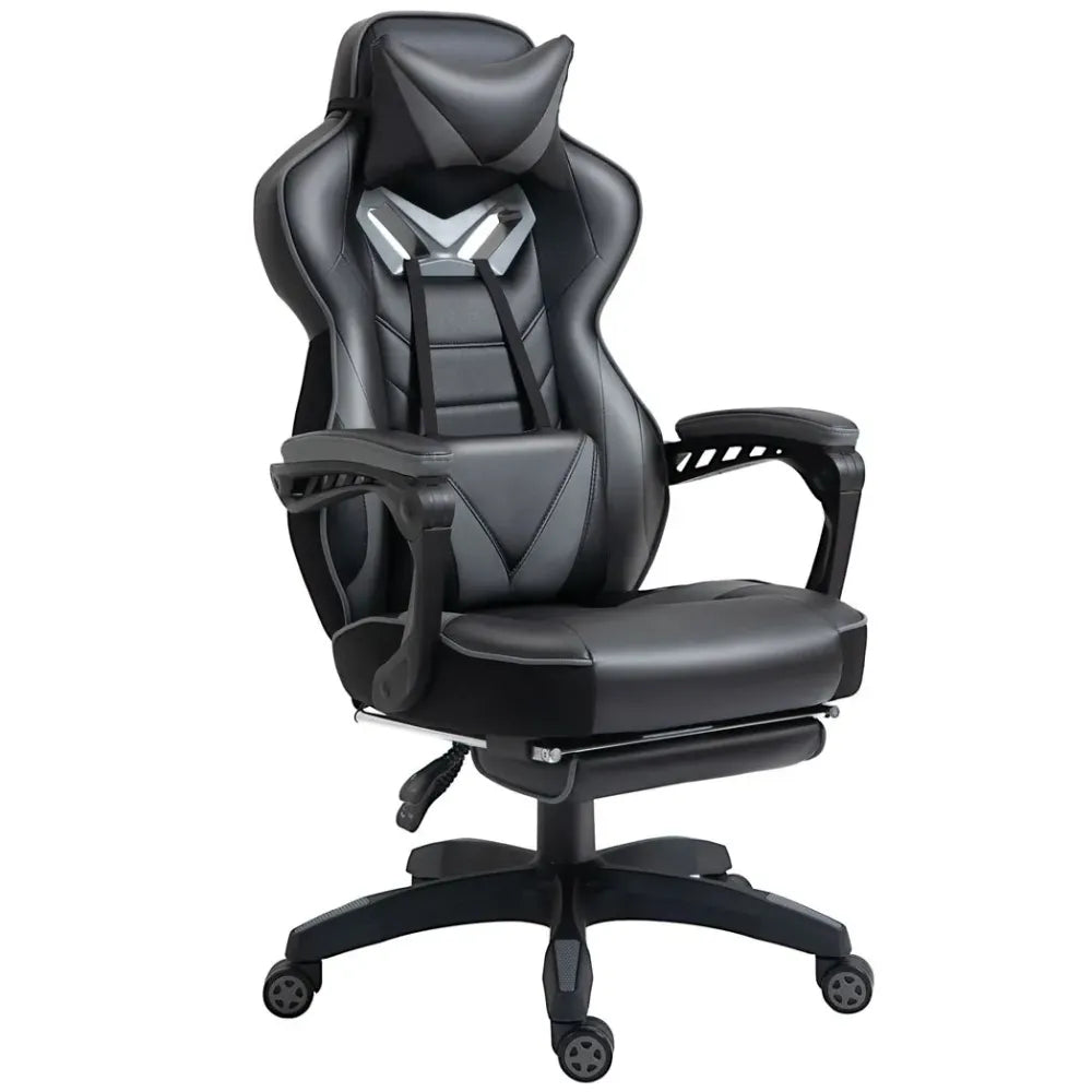 Gaming Chair Ergonomic Reclining w/ Manual Footrest Wheels Stylish Office Grey - anydaydirect