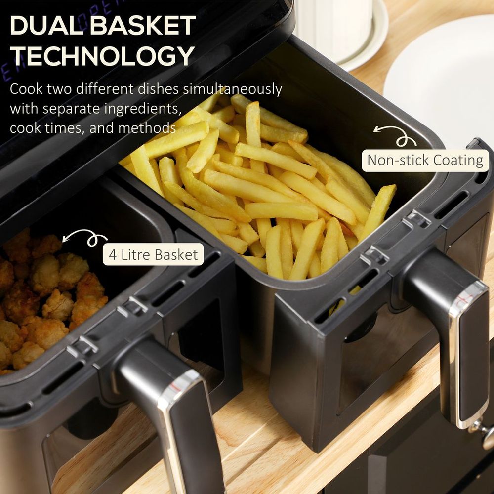 Dual Air Fryer 8L Family Size w/ 2 Basket 8 Presets Cookbook Timer 2500W - anydaydirect