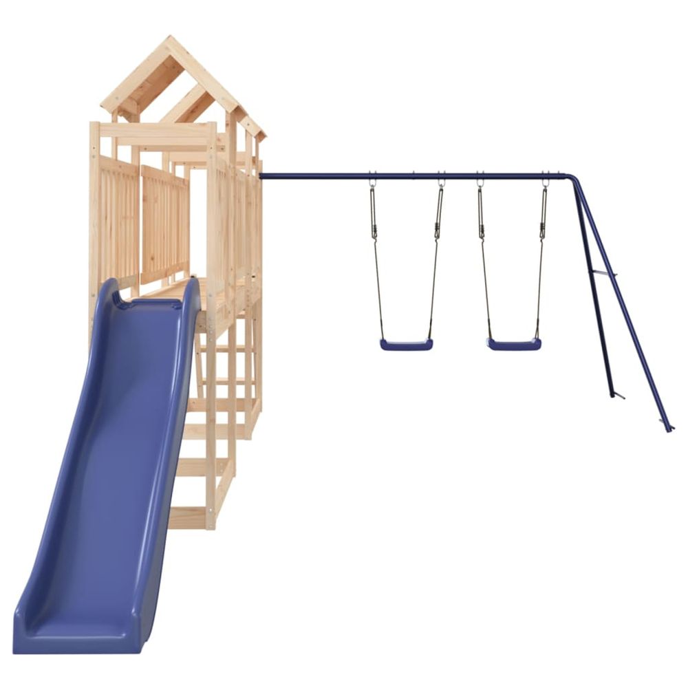 Playhouse with Slide Swings Solid Wood Pine - anydaydirect