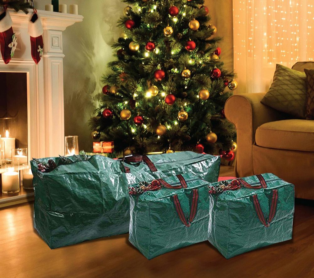 3X Christmas Storage Zip Bags Tree, Decorations, Light With Handles - 1xL, 2xS - anydaydirect
