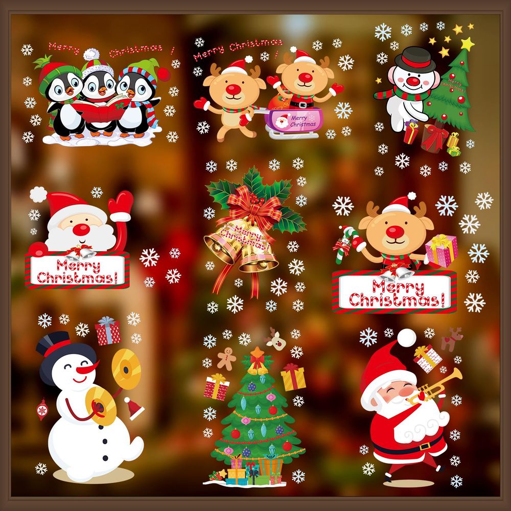 9 Sheets Christmas Window Stickers Double-side PVC Reusable Window Cling - anydaydirect