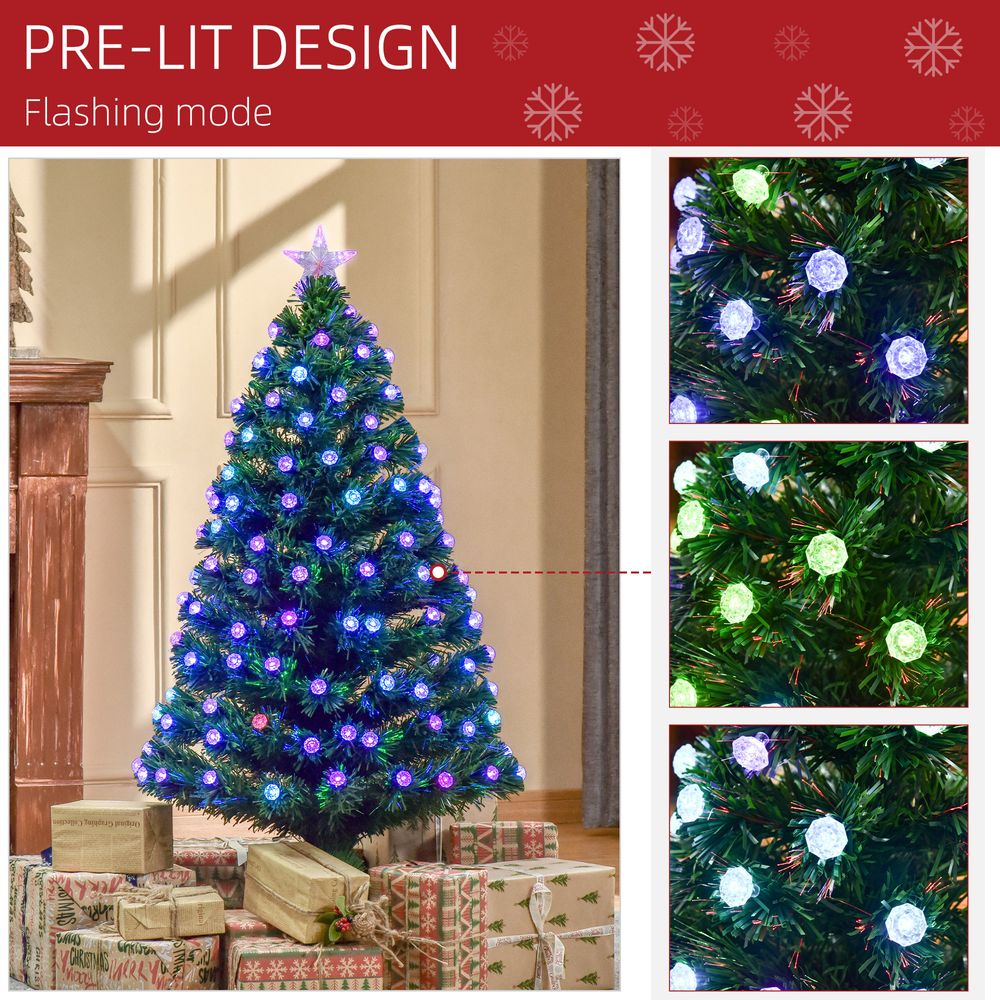 4FT PreLit Artificial Christmas Tree Fibre Optic Deco LED Light Xmas Deco Green - anydaydirect