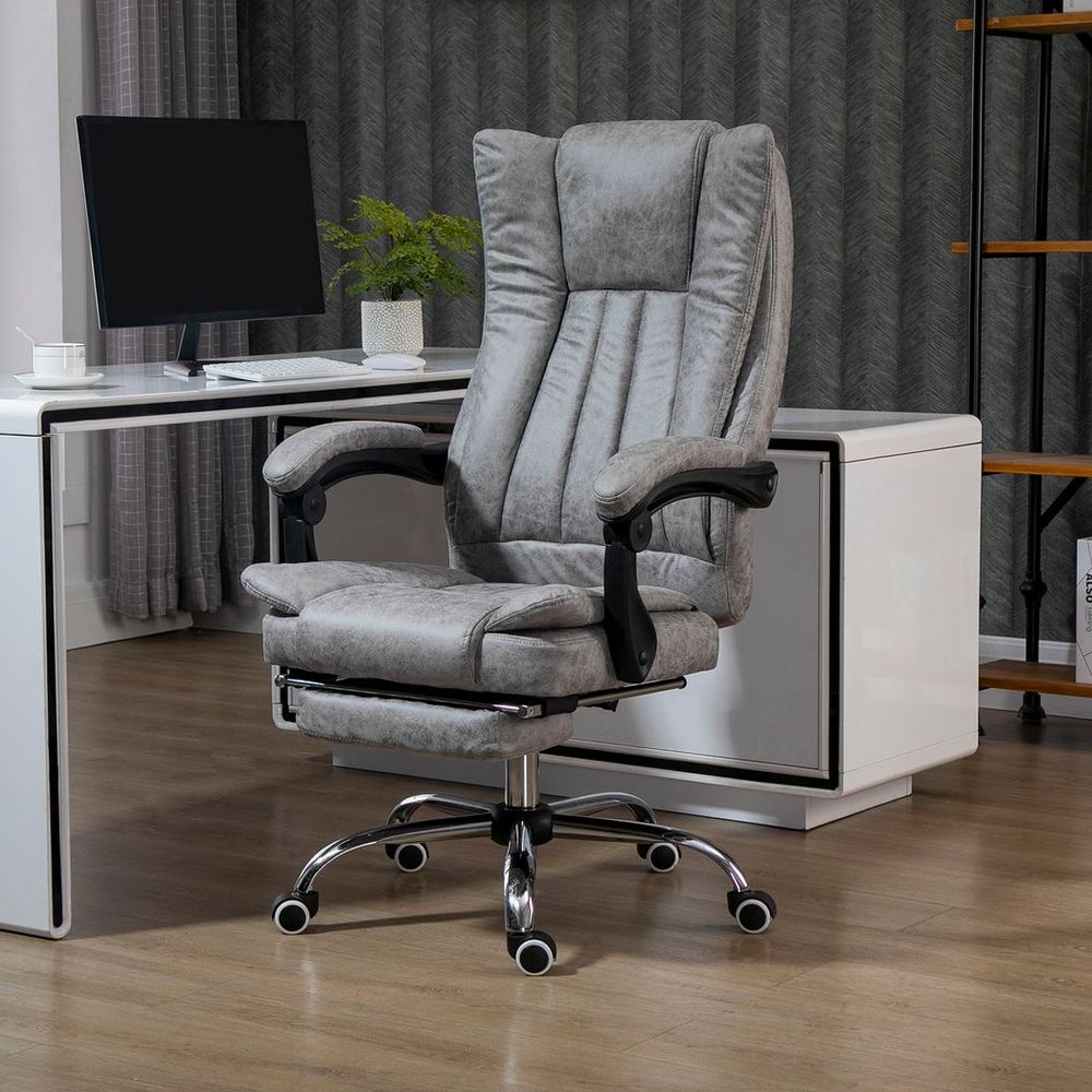 Executive Office Chair Computer Swivel Chair for Home with Arm, Footrest, Grey - anydaydirect