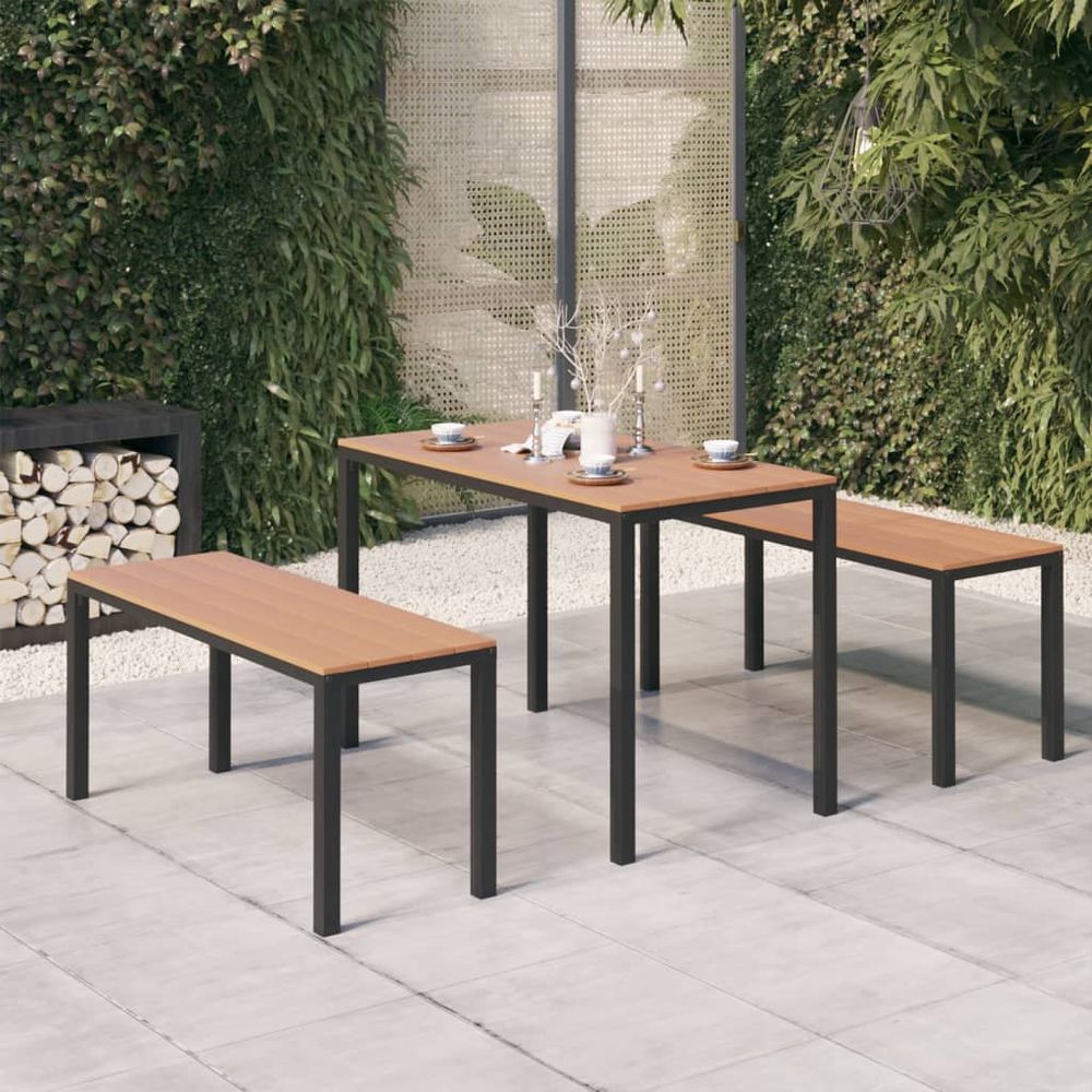3 Piece Garden Dining Set Steel and WPC Black - anydaydirect