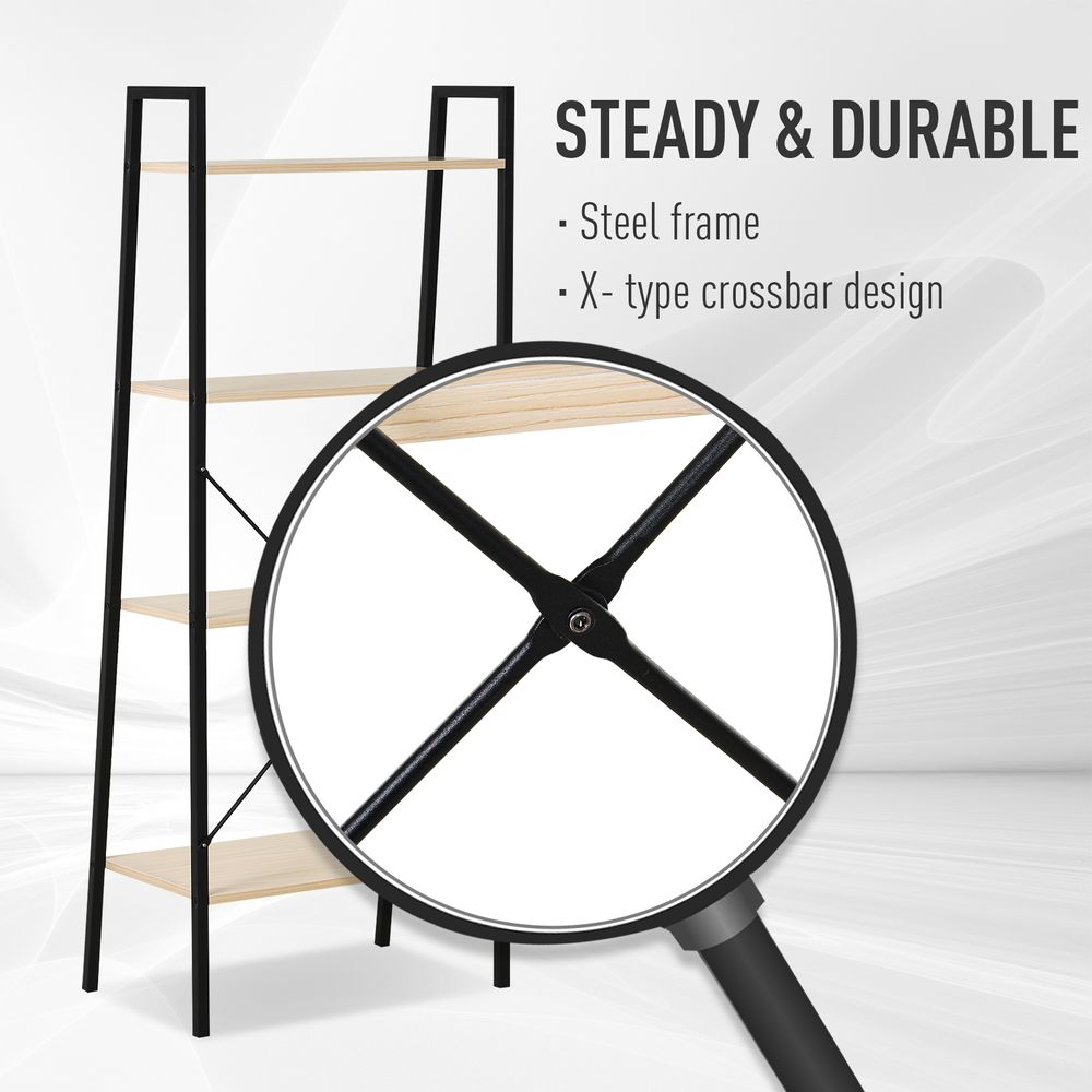 4-Tier Minimalistic Ladder Shelf Unit Steel Frame Home Display Storage - anydaydirect