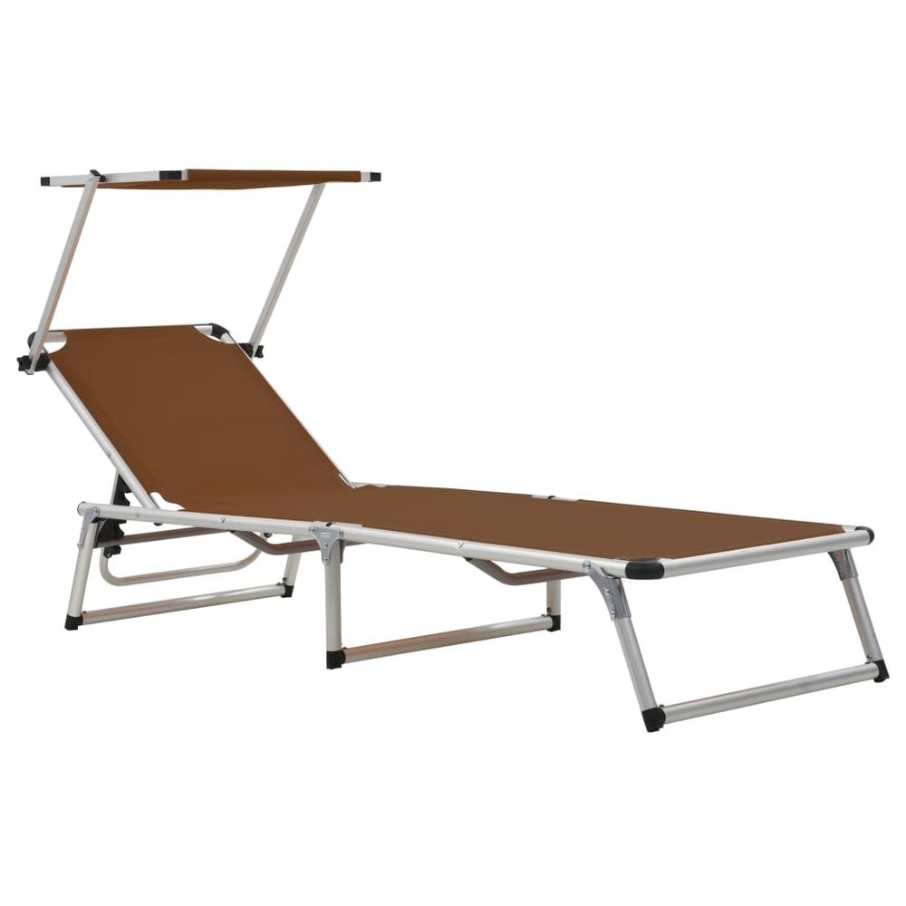 Folding Sun Loungers with Roof 2 pcs Aluminium&Textilene Brown - anydaydirect